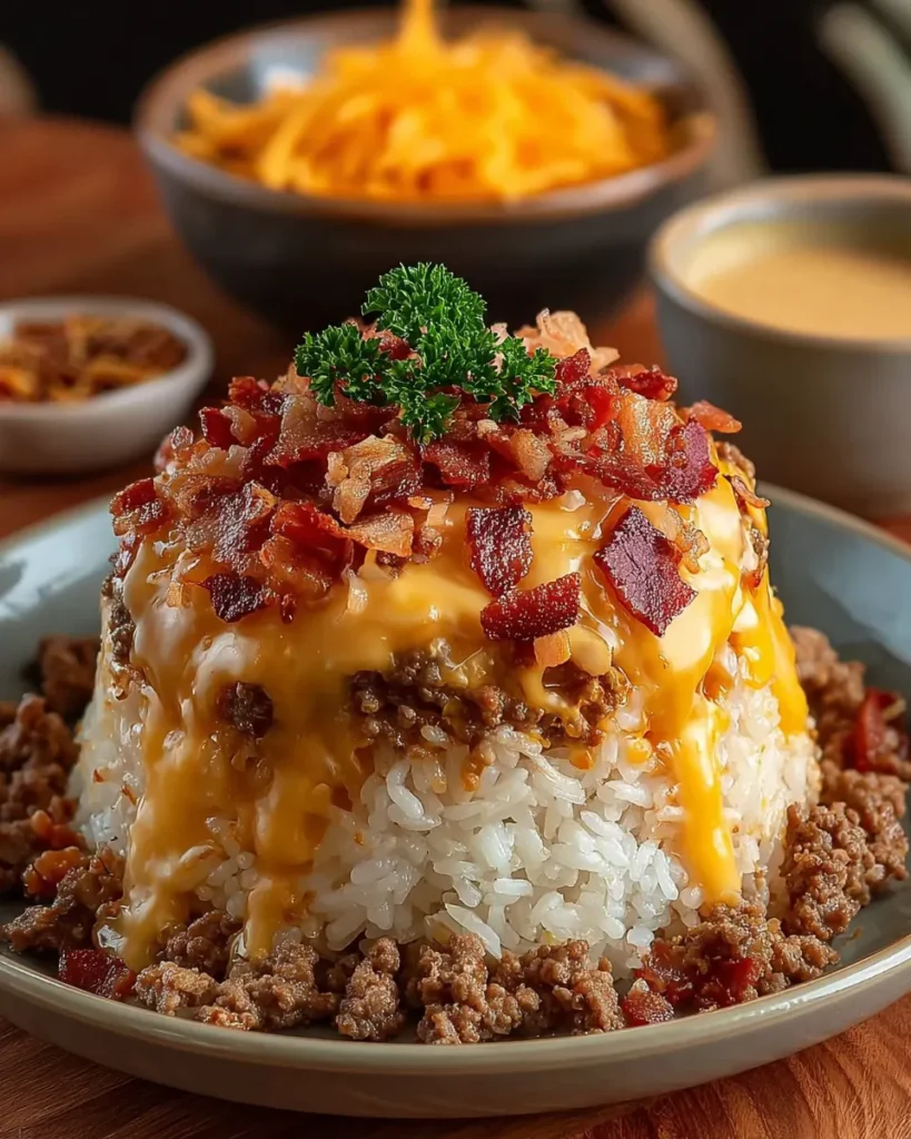 Bacon Cheeseburger Rice Stack