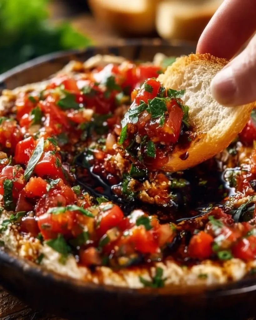 Creamy Bruschetta Dip with Fresh Tomatoes and Basil