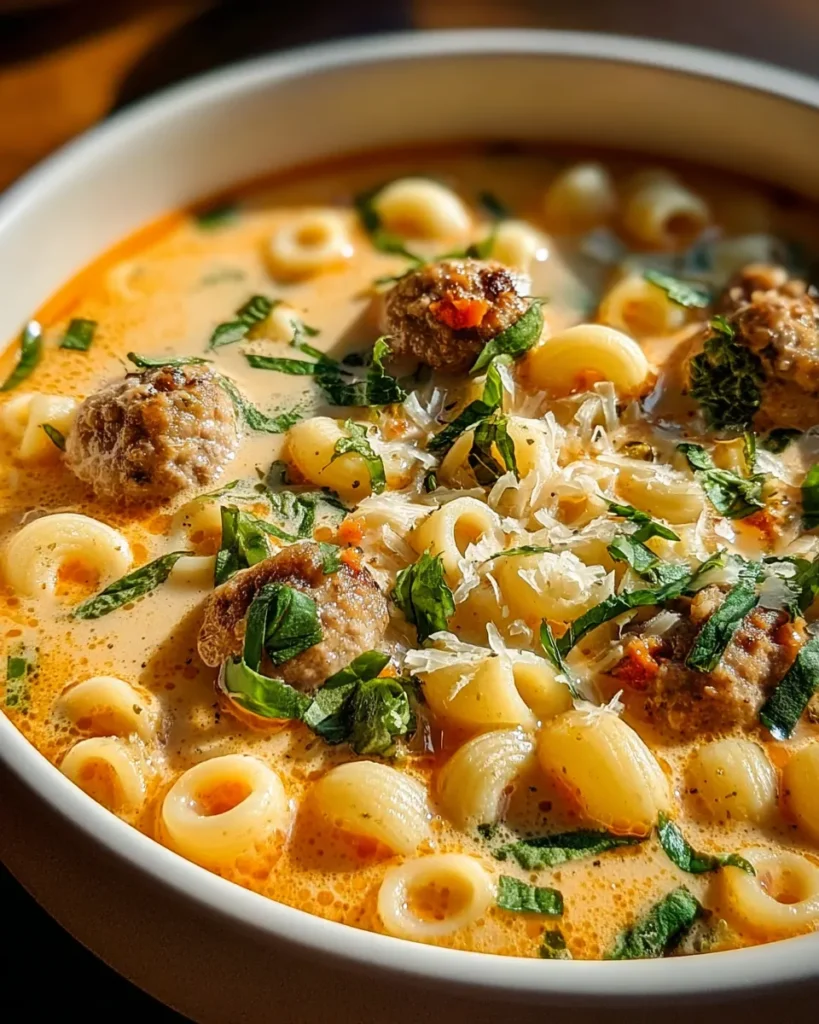 Creamy Parmesan Italian Sausage Ditalini Soup