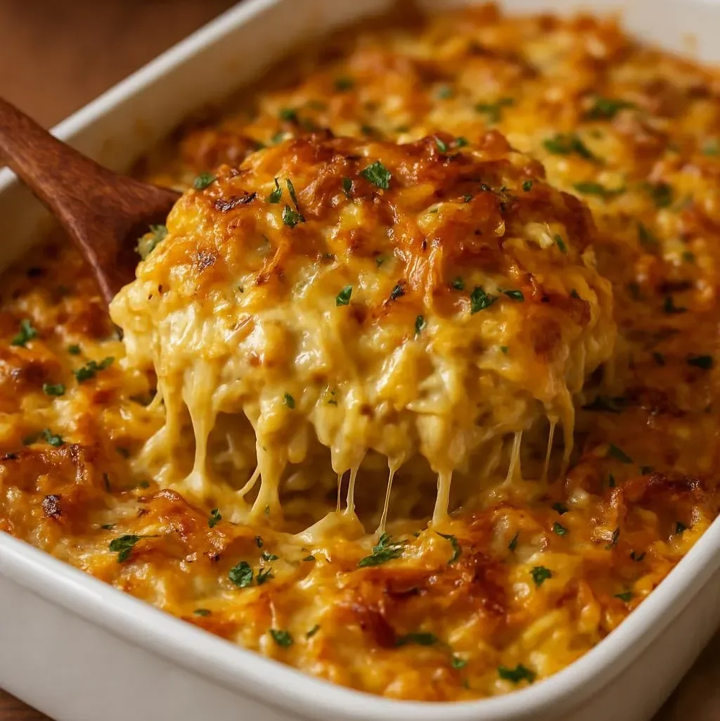 French Onion Chicken Orzo Casserole