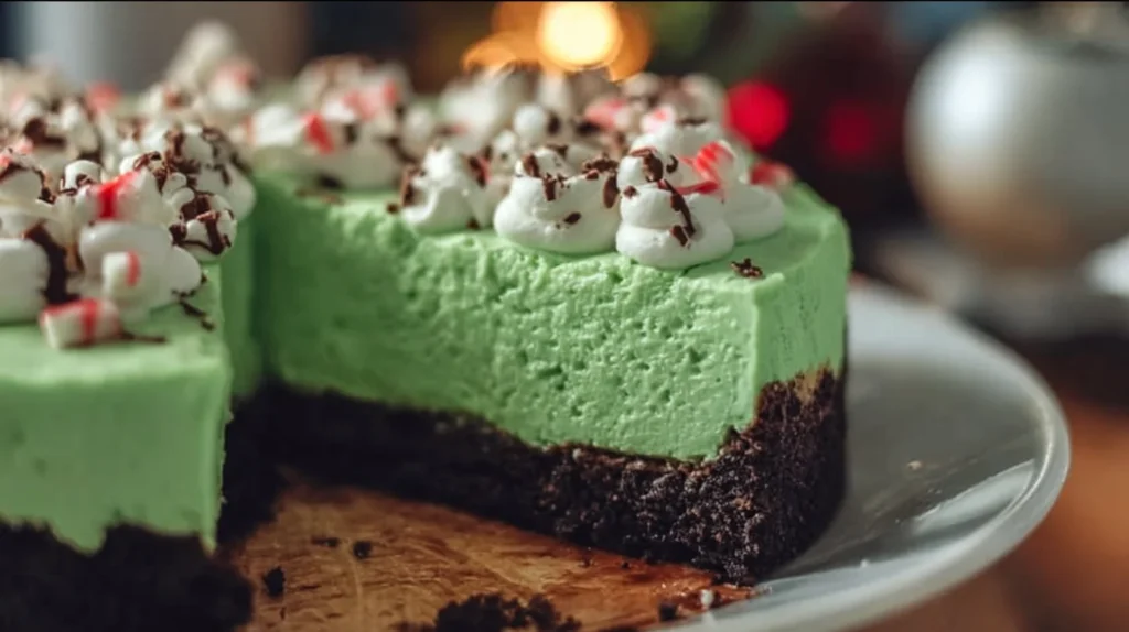 No Bake Grinch Christmas Cheesecake