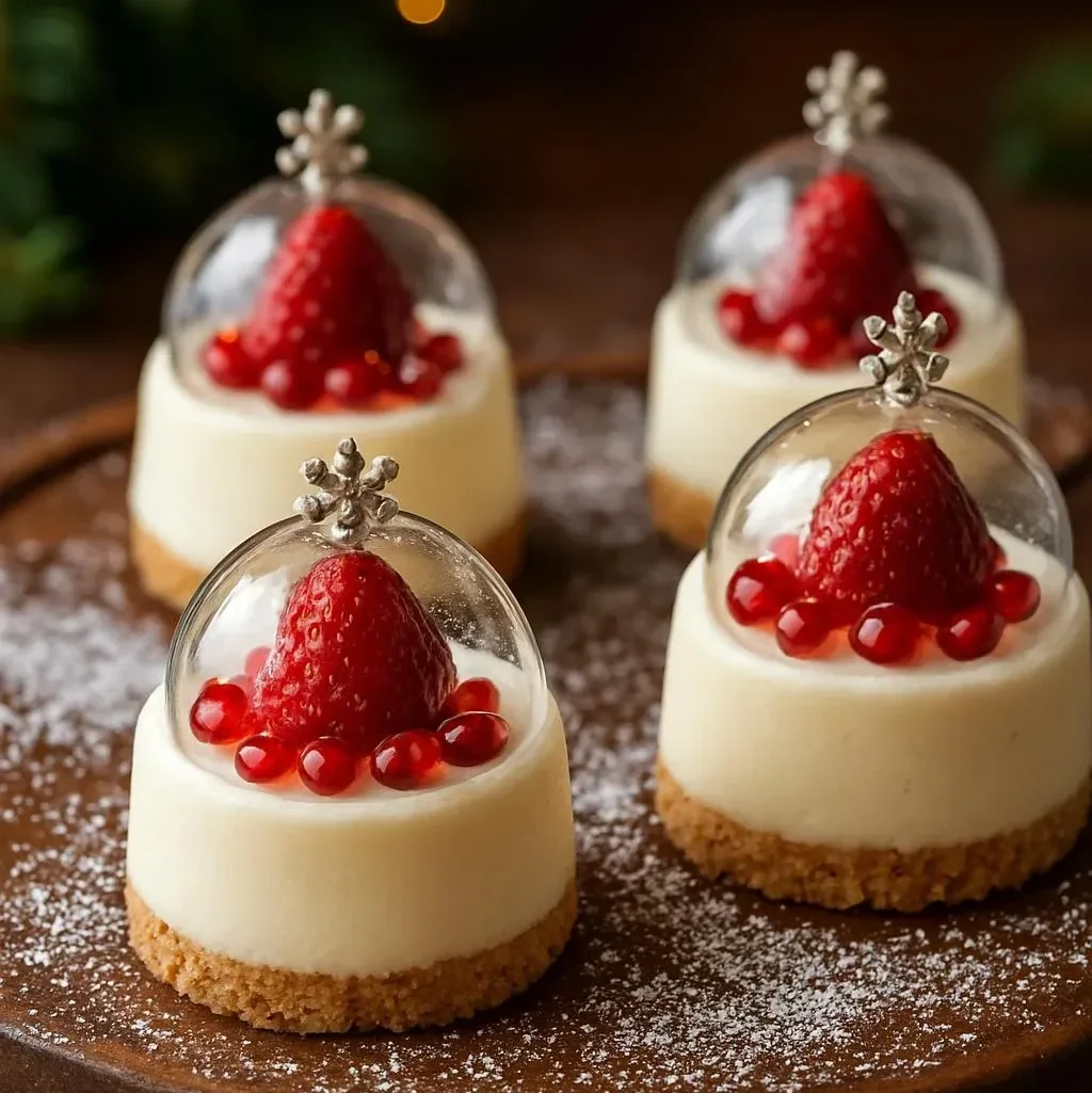 Snow Globe Cheesecake Bites with Cookie Crust