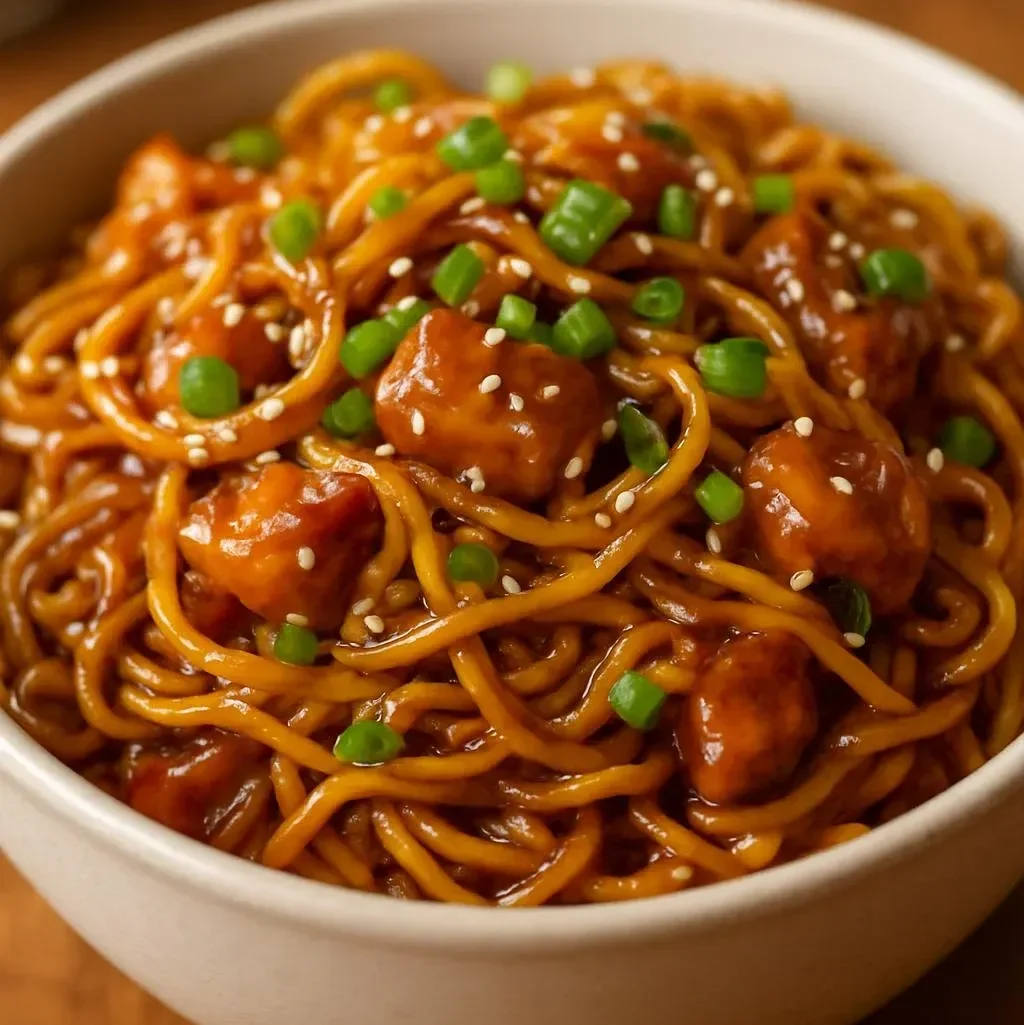 Sticky Garlic Chicken Noodles Recipe