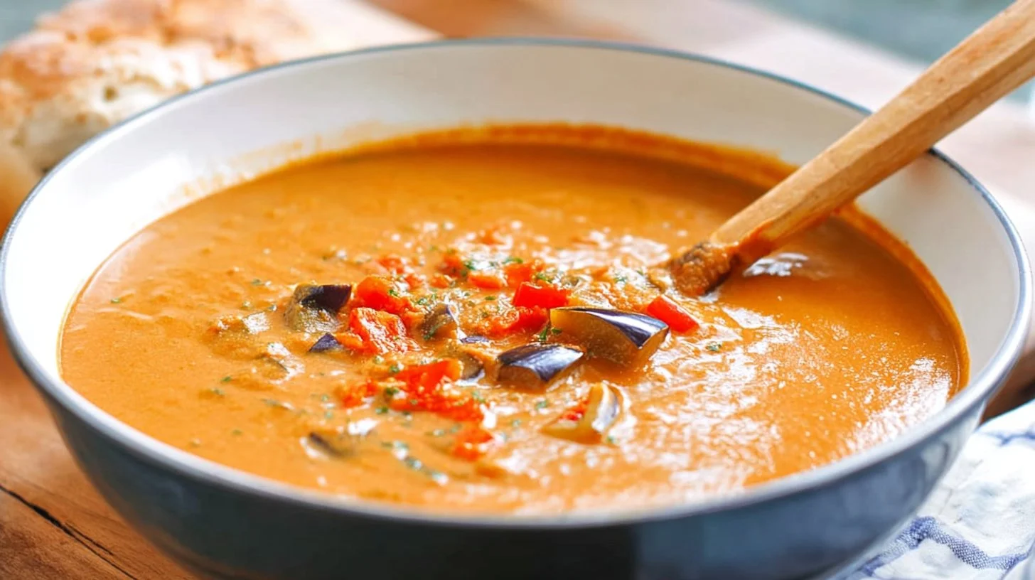 Curry Roasted Red Pepper And Eggplant Soup