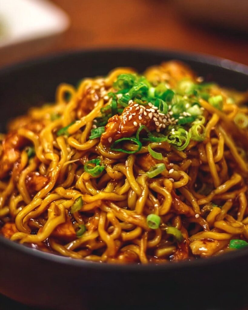 Sticky Garlic Chicken Noodles Recipe