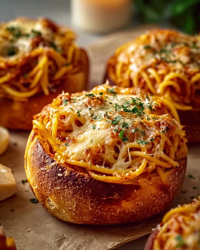Spaghetti Garlic Bread Bowls
