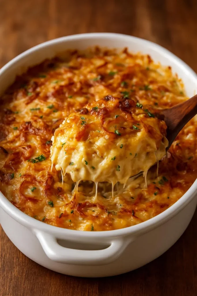 French Onion Chicken Orzo Casserole
