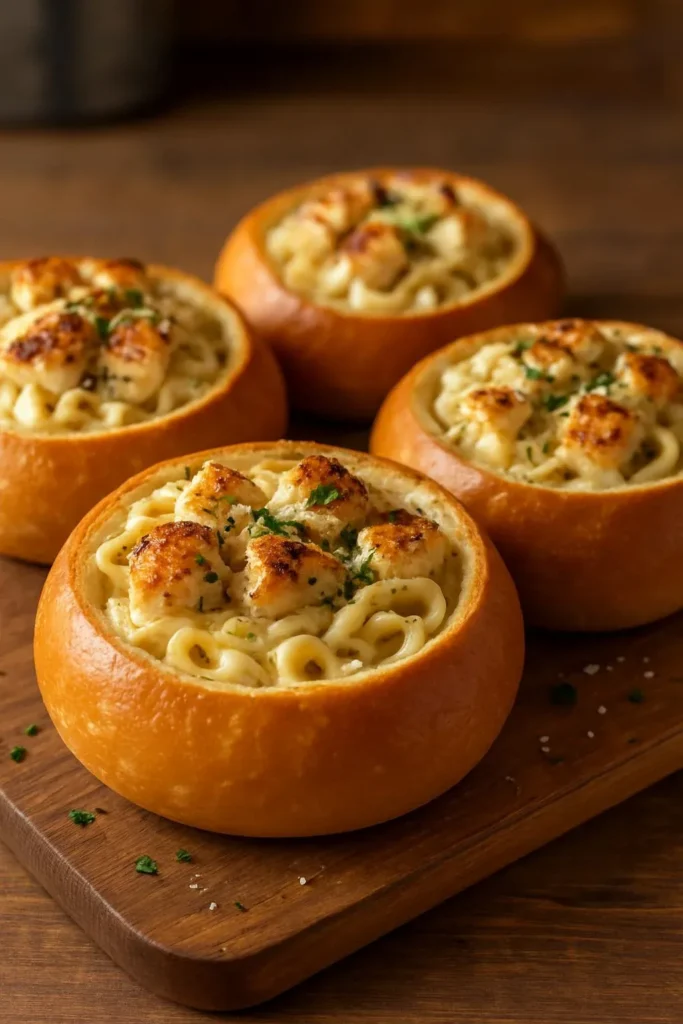 Chicken Alfredo Garlic Bread Bowls