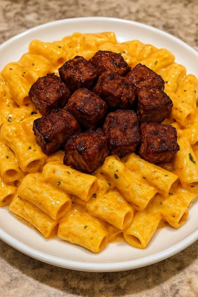 Cajun Steak Tips with Cheesy Rigatoni