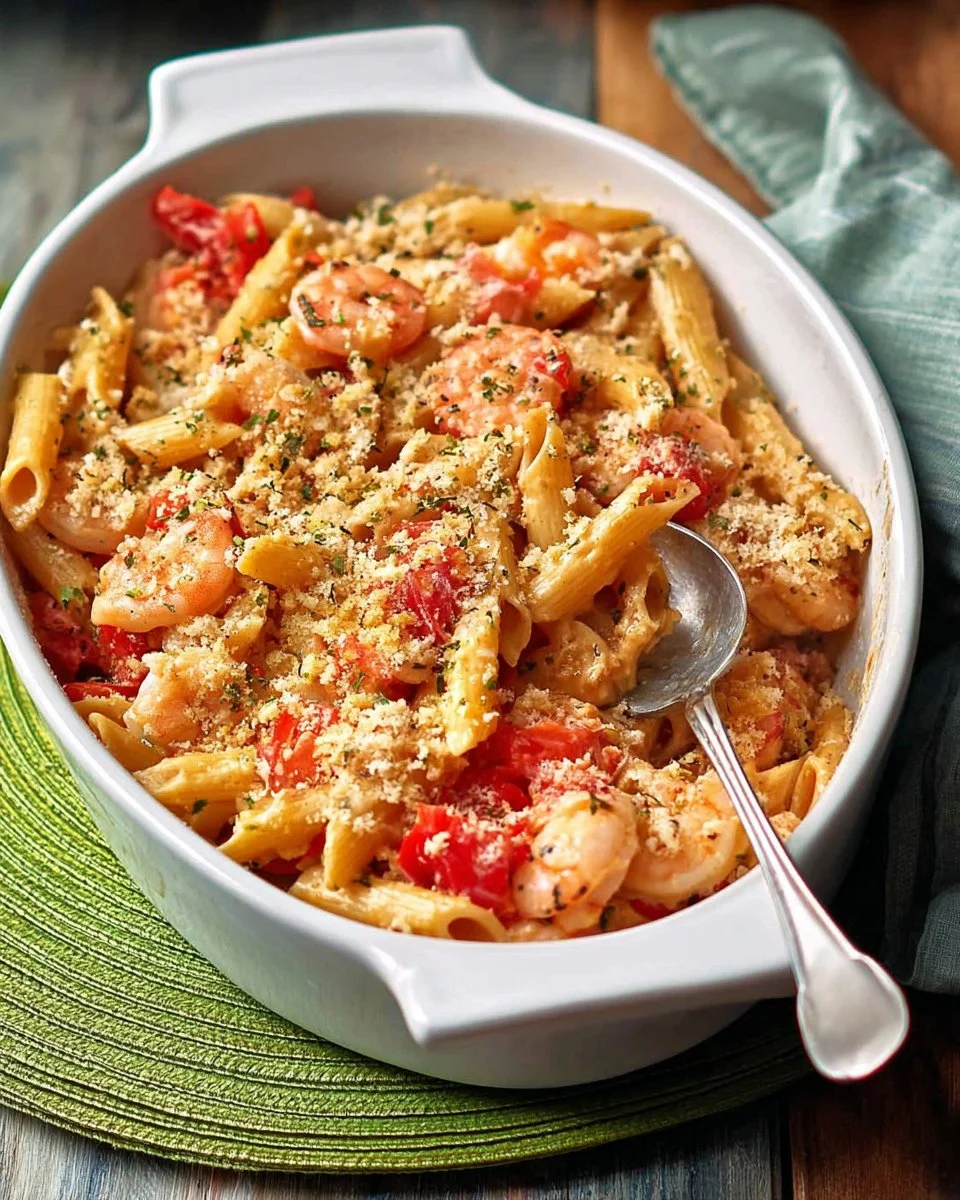 Light Garlic Shrimp Baked Penne