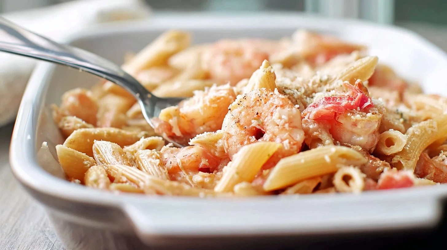 Light Garlic Shrimp Baked Penne