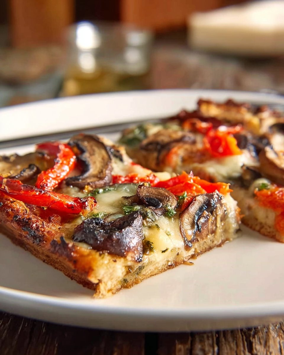 Portobello Red Pepper and Pesto Pizza