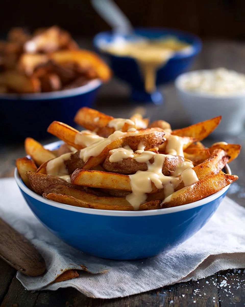 Baked Spicy Fries With Garlic Cheese Sauce