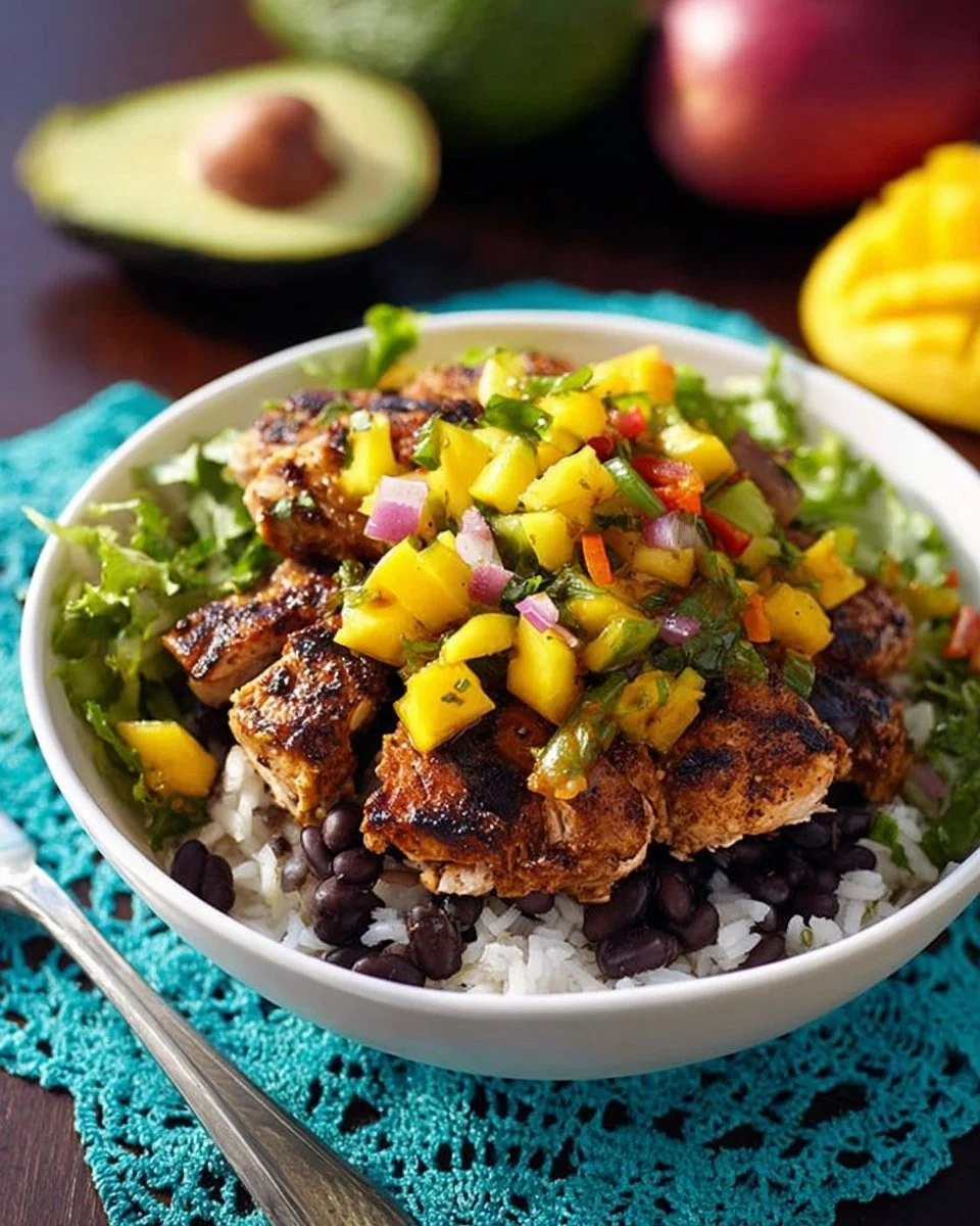 Caribbean Jerk Salmon Bowl with Mango Salsa
