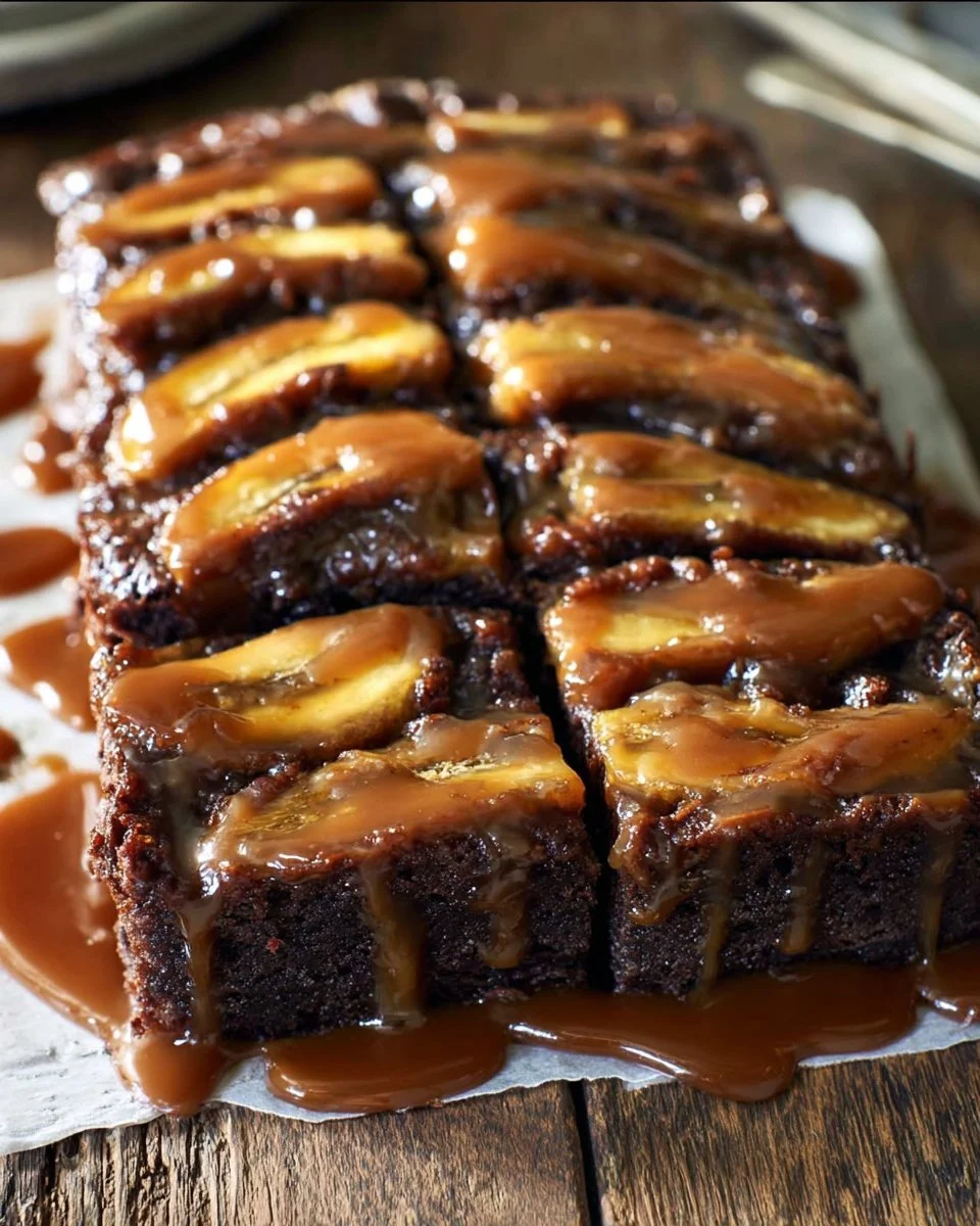 Chocolate Peanut Butter Banana Upside Down Cake