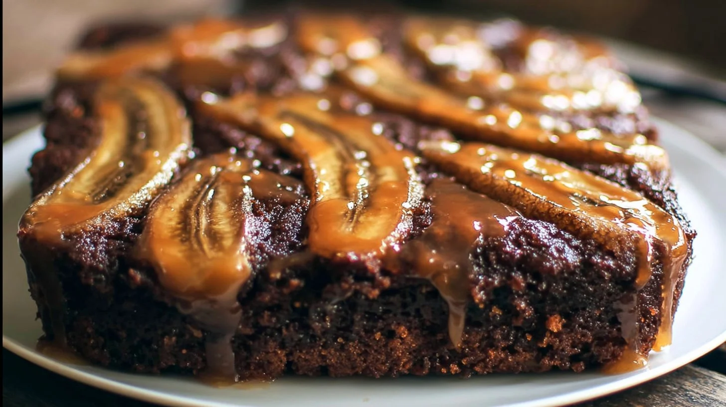 Chocolate Peanut Butter Banana Upside Down Cake